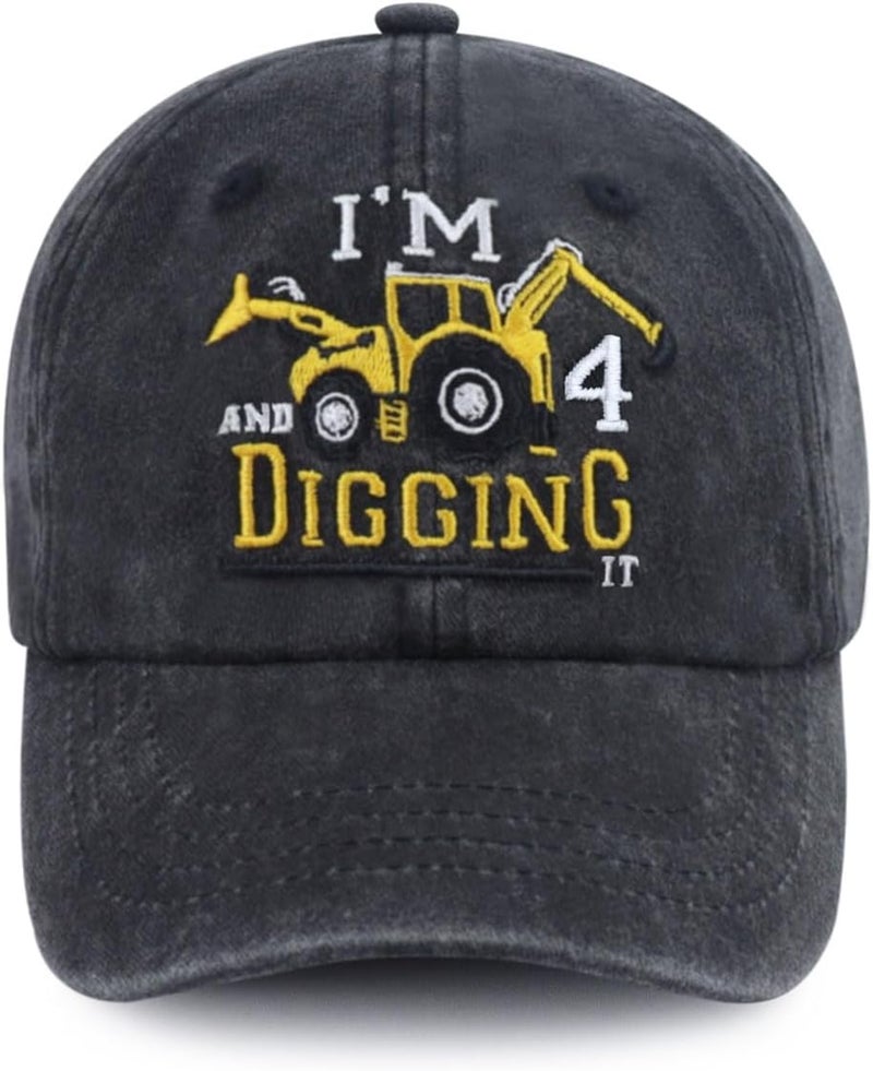 Tallngtha I'm 3/4/5/6/7/8/9 and Digging It Hats for Boys Girls, Funny Embroidered Toddler Excavator Birthday Baseball Cap - Image 1